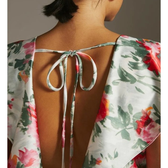 Anthropologie x Hutch Faux Wrap 6P / Sm Pink Green Floral Silky Maxi Dress - Picture 5 of 9